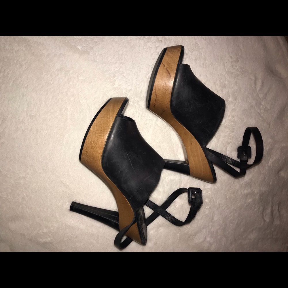 YSL back leather/wood ankle strap heels (9)💜HP❤️ - Picture 3 of 8